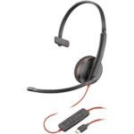 Poly Blackwire 3210 Mono Wired Headset, USB-C, USB-C/A Adapter (Bulk), Black