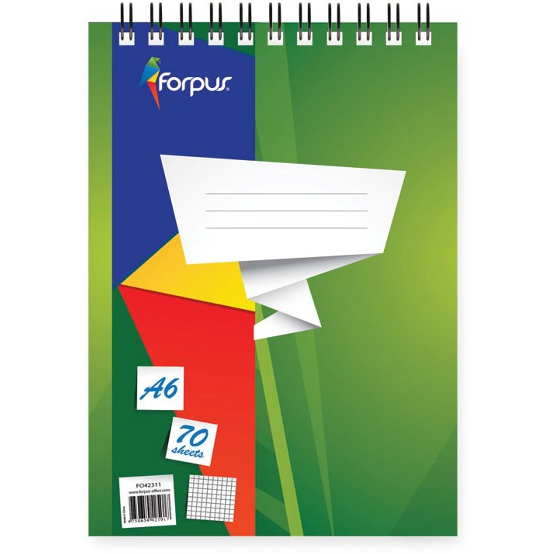 Märkmeplokk spiraalköites ülevalt A6 FORPUS ruuduline kartongkaaned 70 lehte - Image 1