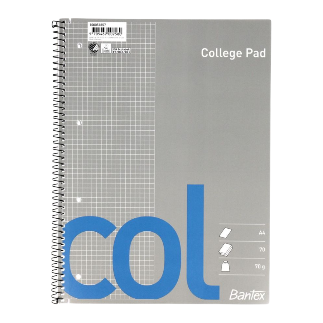 Kaustik spiraalköites A4+ ruuduline BANTEX College Pad kartongkaaned 70 lehte - Image 1
