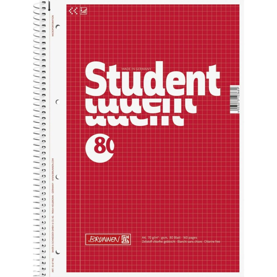 Kaustik spiraalköites A4 ruuduline BRUNNEN Student perf.-ga kartongkaaned 80 lehte - Pilt 1