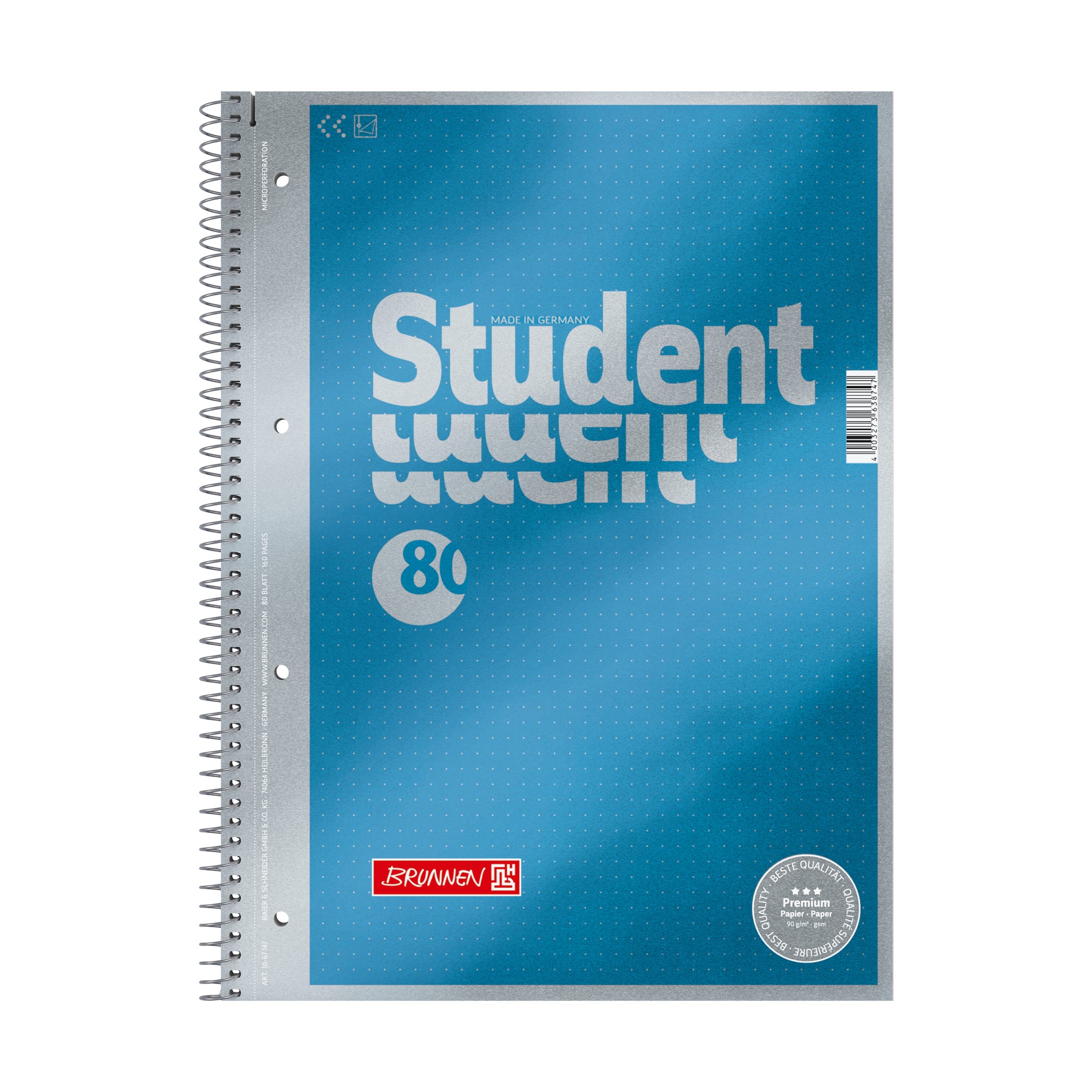 Kaustik spiraalköites A4 täpisisu BRUNNEN Student perf.-ga kartongkaaned 80 lehte - Image 1