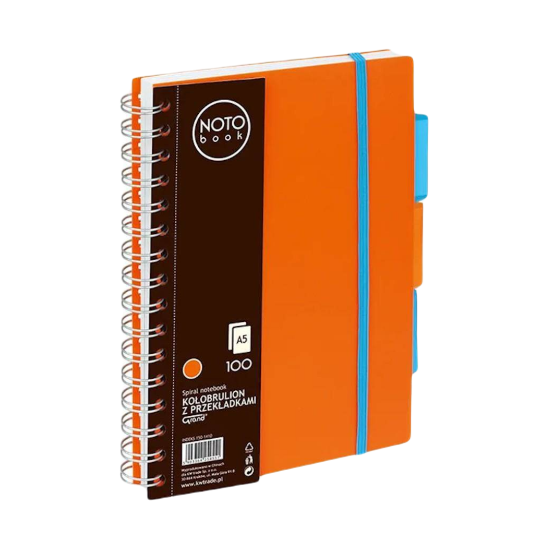 Kaustik spiraalköites A5 GRAND 5x5 värvilise registriga plastikust kaanega oranž 100 lehte - Image 1