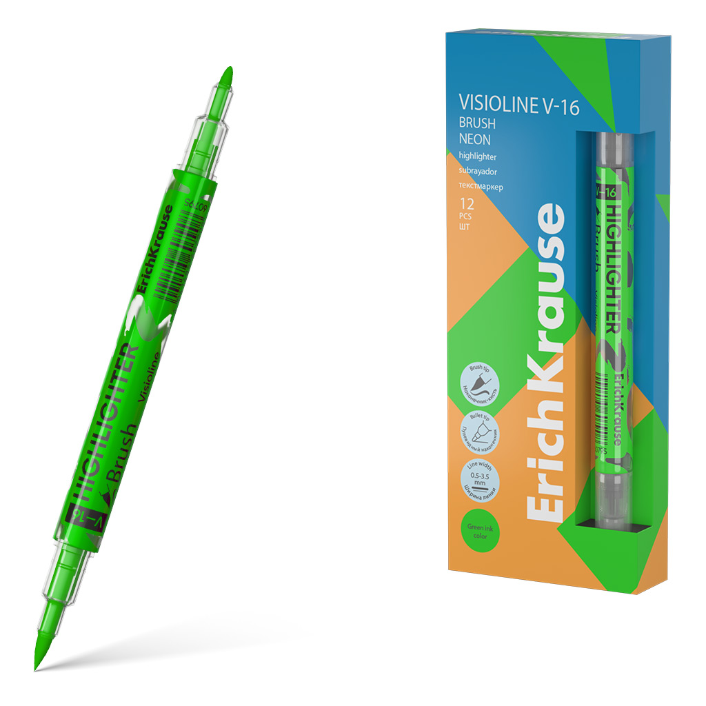 kimar1221-11 Tekstimarker kahe otsaga ERICH KRAUSE Visioline V-16 Brush Neon roheline - Pilt 1
