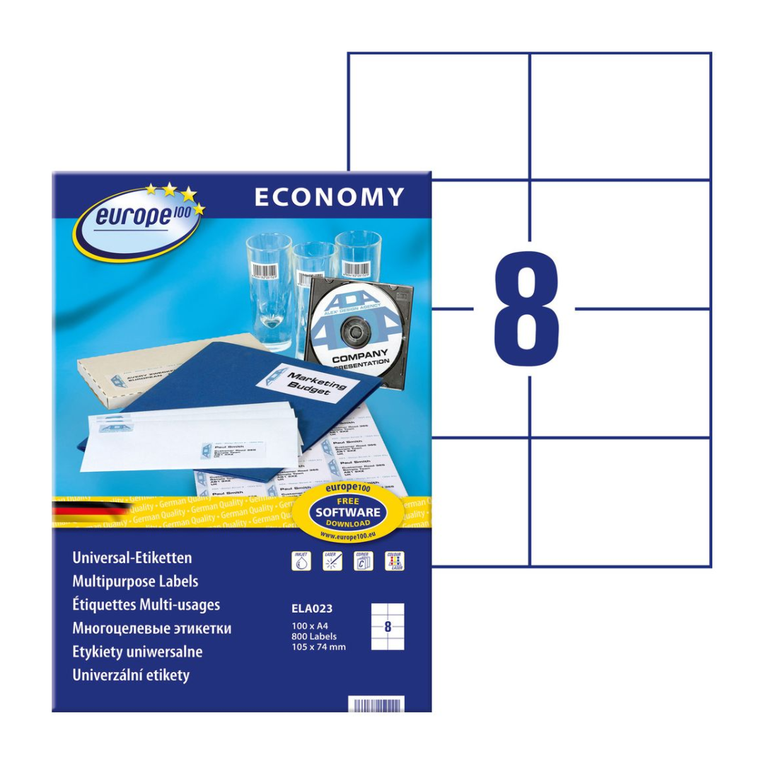 Kleebisetikett AVERY Economy 105x74mm 8 lehel 100 lehte - Image 1