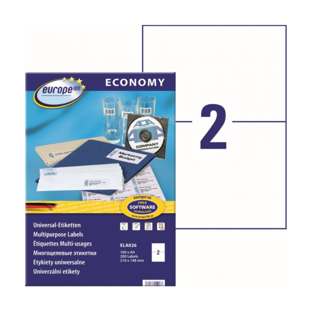 Kleebisetikett AVERY Economy 210x148mm 2 lehel 100 lehte - Pilt 1