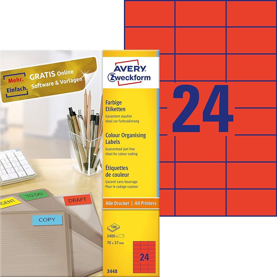 Kleebisetikett AVERY Zweckform 70x37mm 100 lehte punane (3448) - Pilt 1