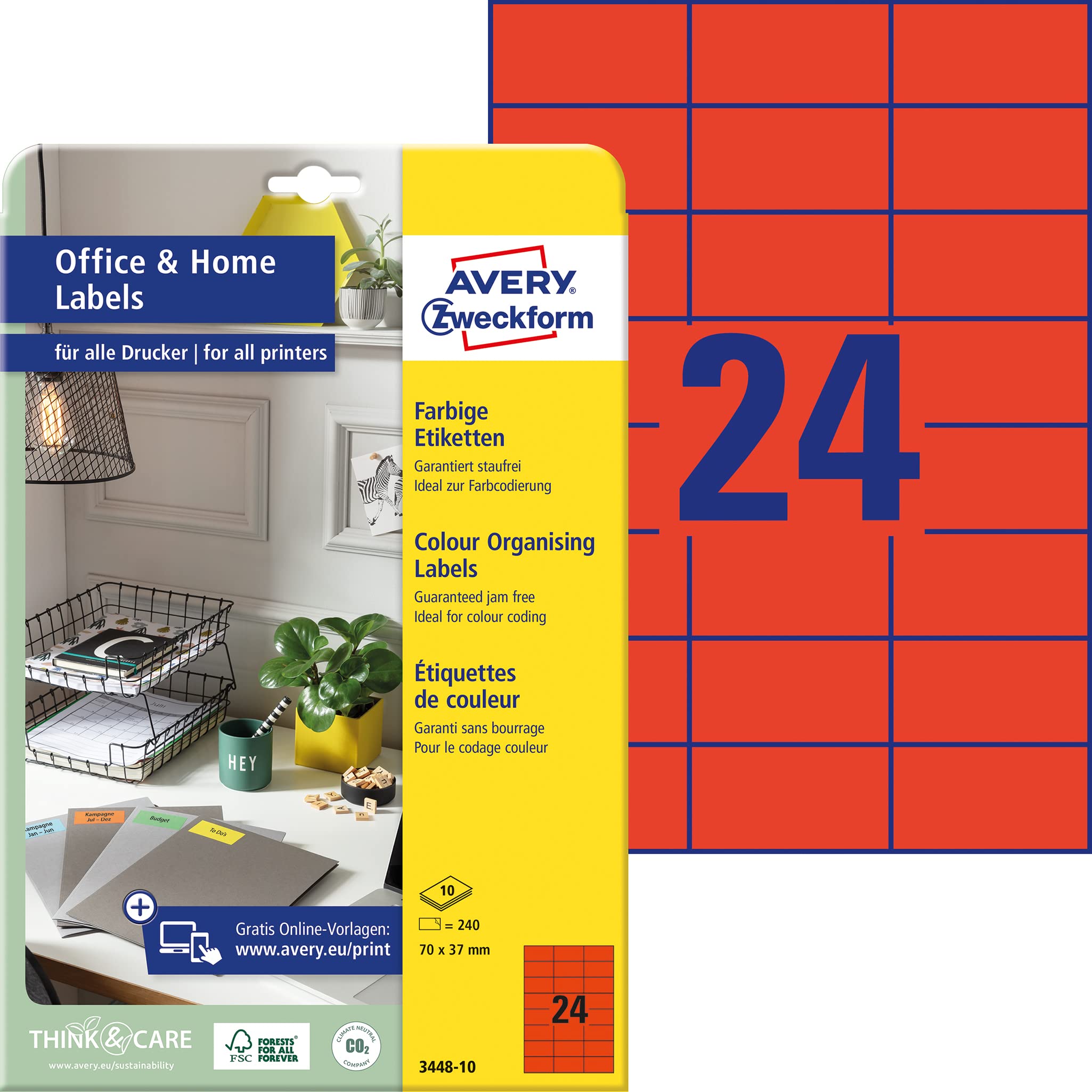 kleebisetikett_avery_zweckform_70x37mm_10_lehte_punane_3448-10-1 Kleebisetikett AVERY Zweckform 70x37mm 10 lehte punane (3448-10) - Image 1