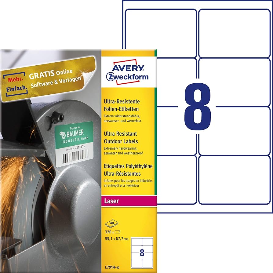 Kleebisetikett AVERY Zweckform 99,1 x 67,7mm 40 lehte ultra vastupidavad (L7914-40) - Pilt 1