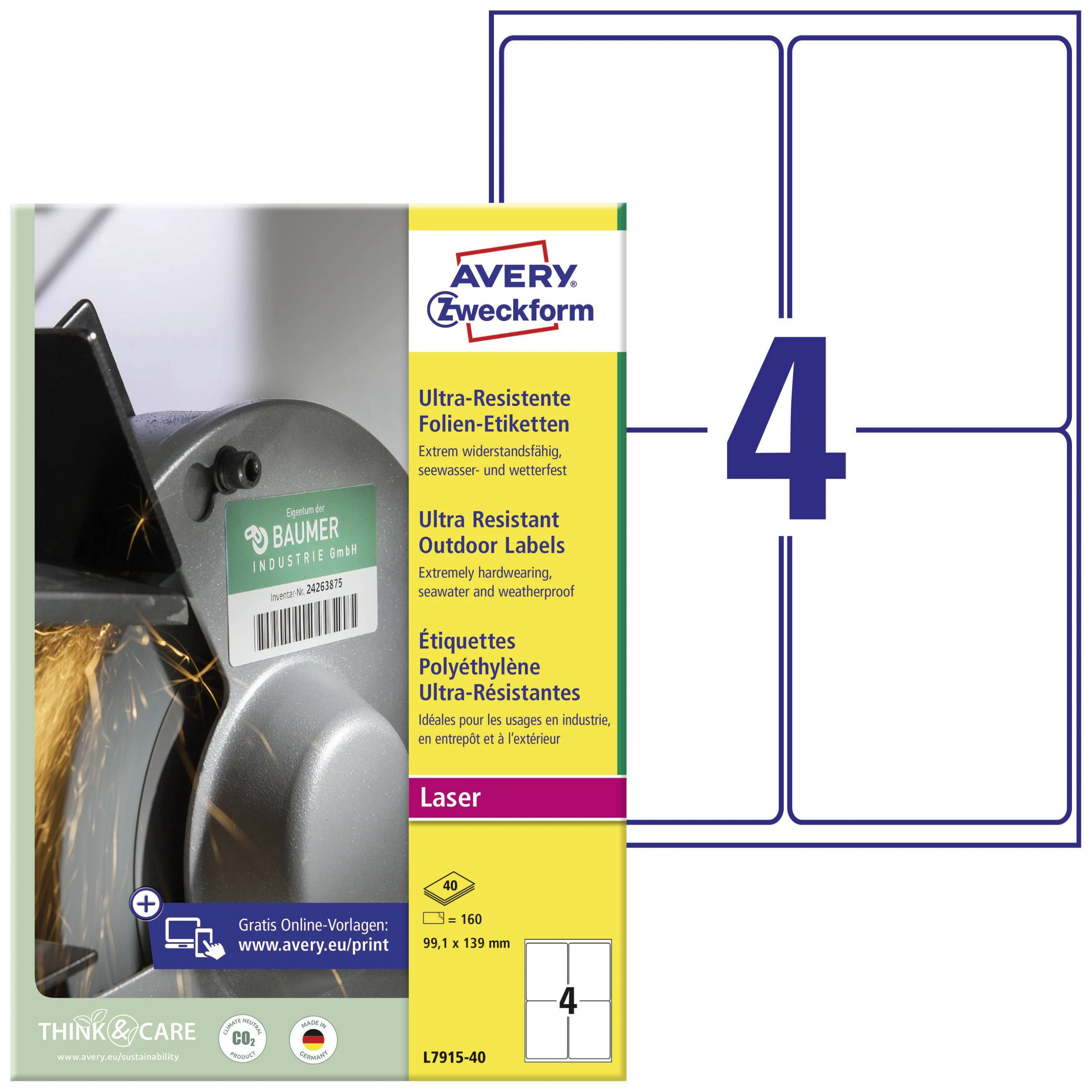 Kleebisetikett AVERY Zweckform 99,1x139mm 40 lehte ultra vastupidavad (L7915-40) - Pilt 1