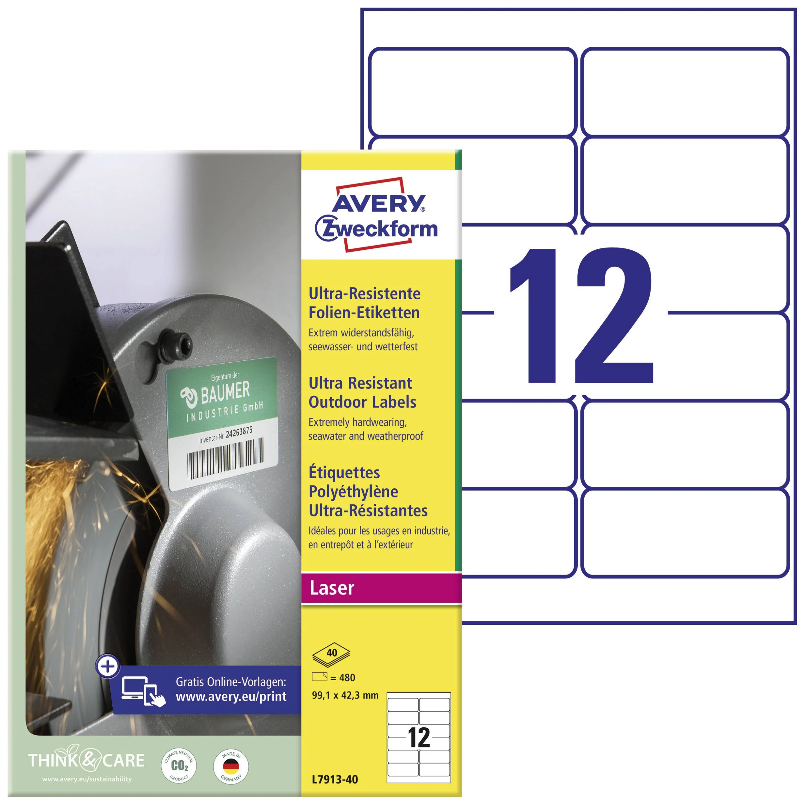 Kleebisetikett AVERY Zweckform 99,1x42,3mm 40 lehte ultra vastupidavad (L7913-40) - Pilt 1