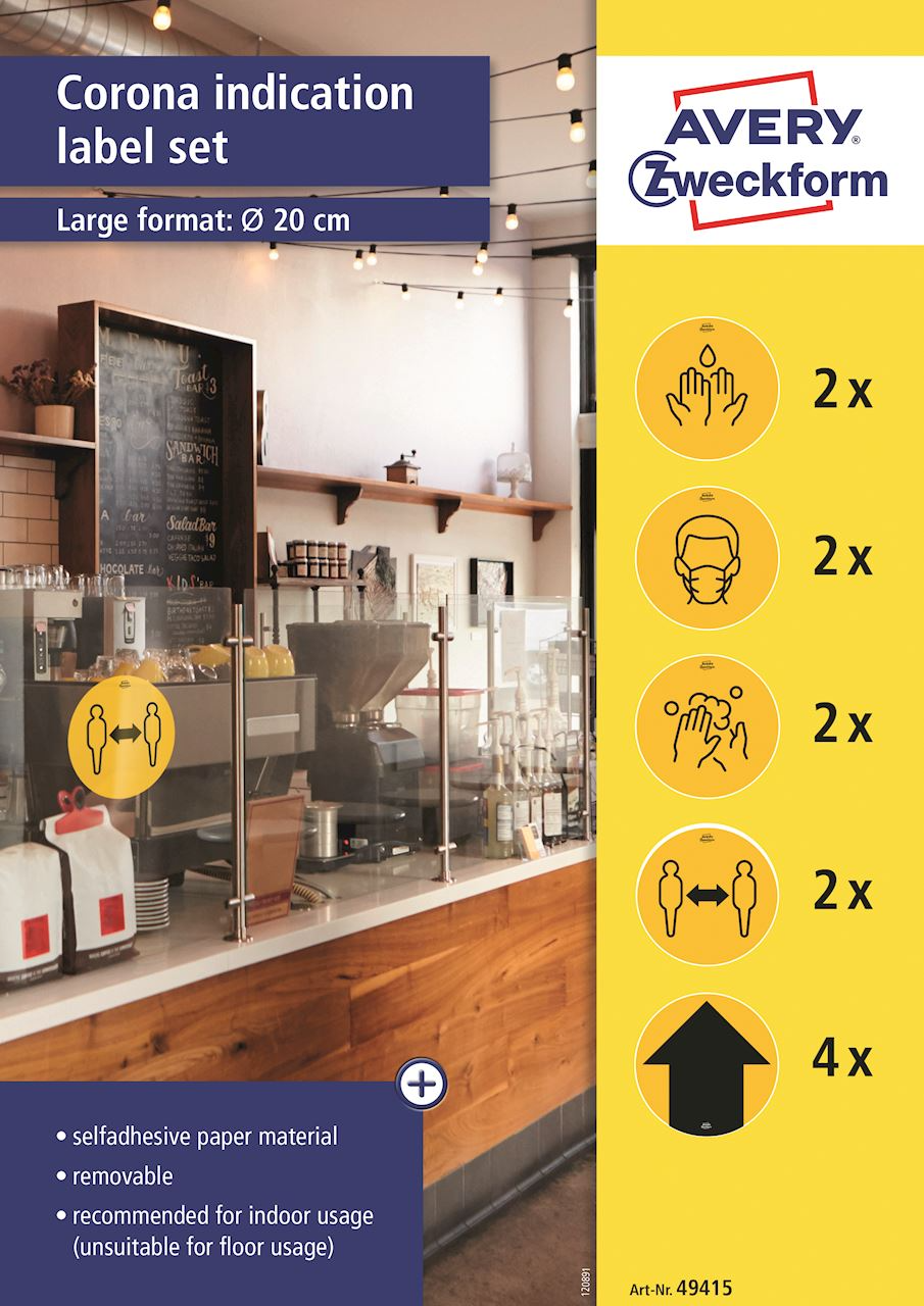 Kleebisetikett AVERY Zweckform Covid-19 Q20cm 5 kujundust - Image 1