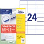 Kleebisetikett AVERY Zweckform Ultragrip 70x36mm 50+15 lehte (6602)