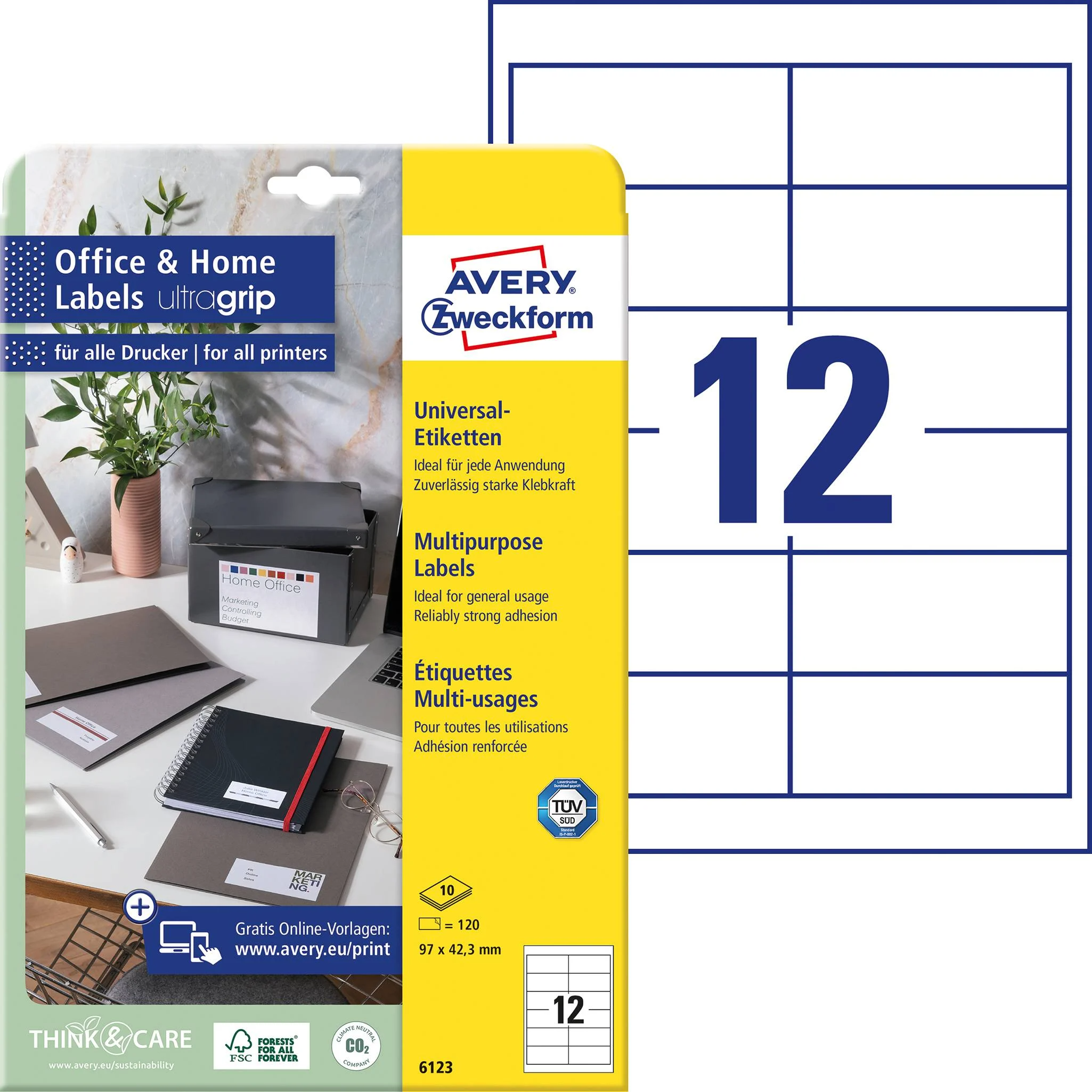 Kleebisetikett AVERY Zweckform Ultragrip 97x42,3mm 10 lehte (611.903) - Image 1