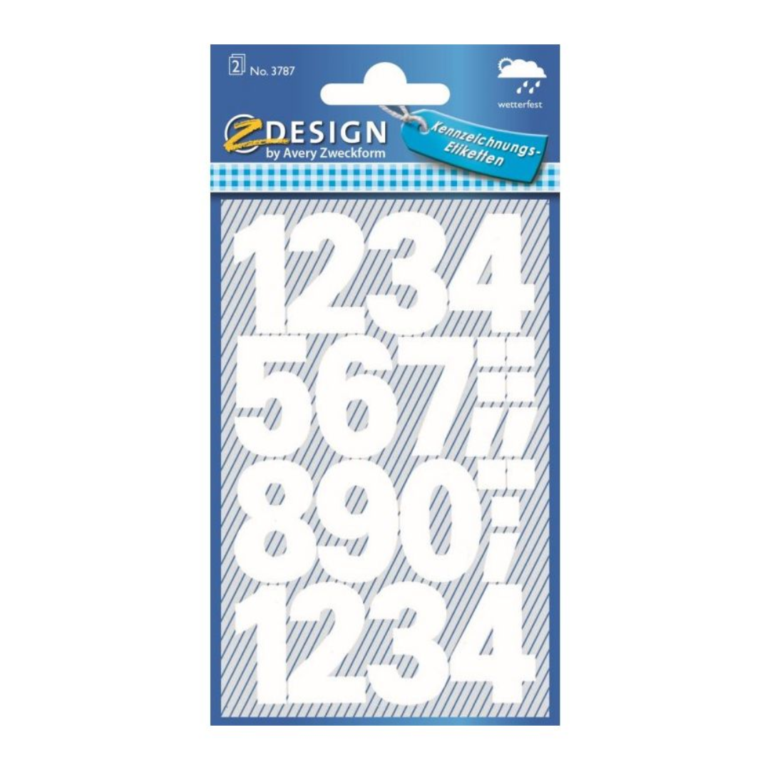 Kleebisetikett AVERY Zweckform valged numbrid veekindlad 25mm 2 lehte (3787) - Image 1