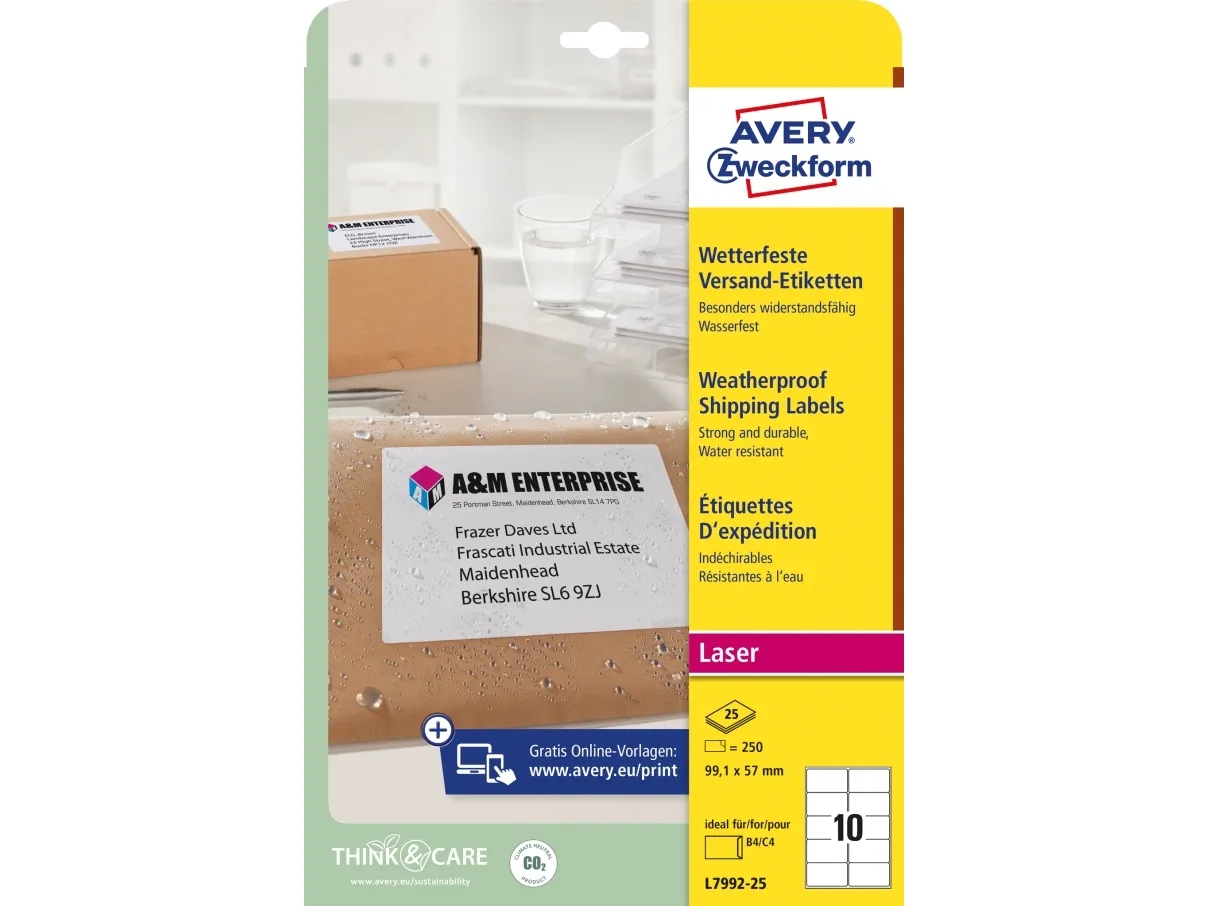 Kleebisetikett ilmastikukindel AVERY Zweckform 99,1x57mm 25 lehte (L7992-25) - Pilt 1