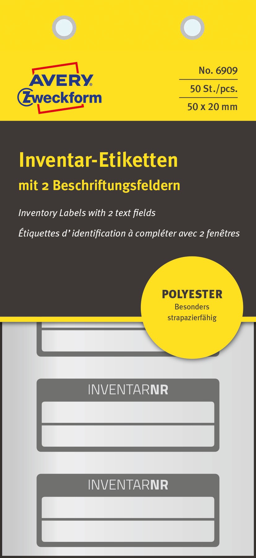 Kleebisetikett inventeerimiseks polüesterkile AVERY Zweckform 50x20mm 10 lehte must (6909) - Pilt 1