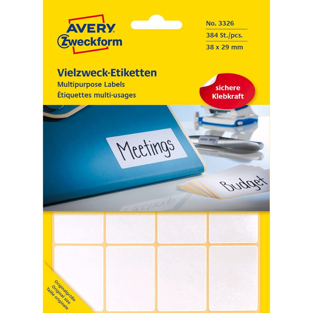 Kleebisetikett käsitisi kirjutamiseks AVERY Zweckform 38x29mm 384 tk (3326) - Pilt 1