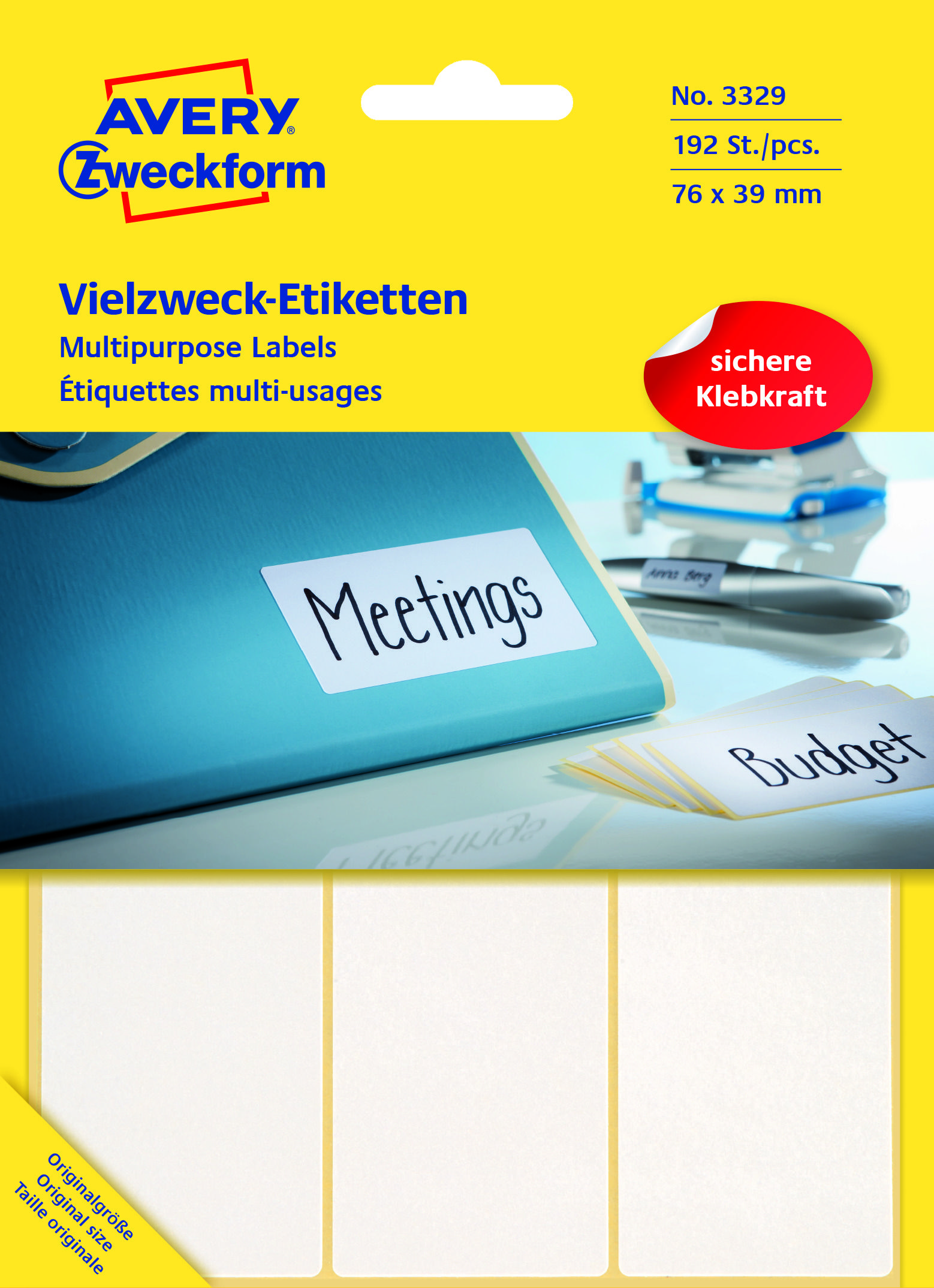 Kleebisetikett käsitisi kirjutamiseks AVERY Zweckform 76x39mm 192 tk (3329) - Pilt 1