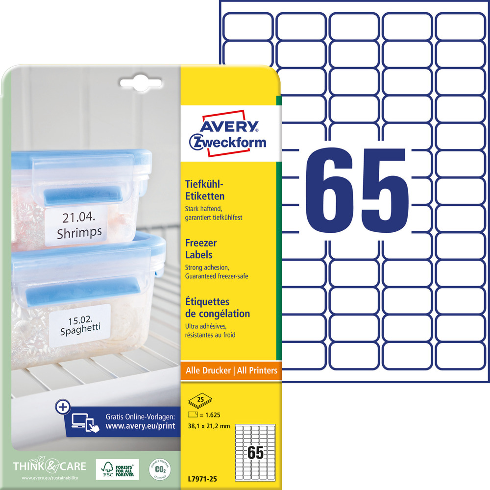 Kleebisetikett külmutatud toodetele AVERY Zweckform 38,1x21,2mm 25 lehte pakis - Pilt 1