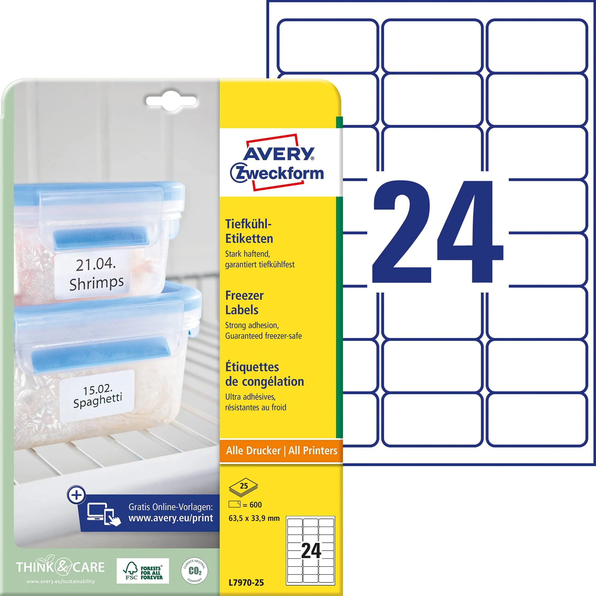 Kleebisetikett külmutatud toodetele AVERY Zweckform 63,5x33,9mm 25 lehte pakis - Image 1