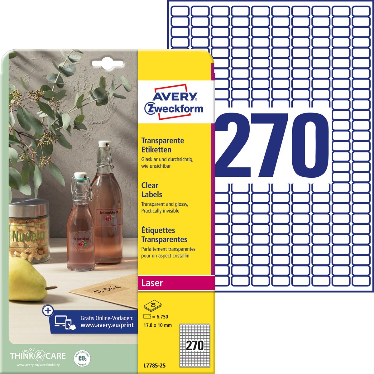 Kleebisetikett läbipaistvast polüesterkilest AVERY Zweckform 17,8x10mm 25 lehte (L7785-25) - Pilt 1