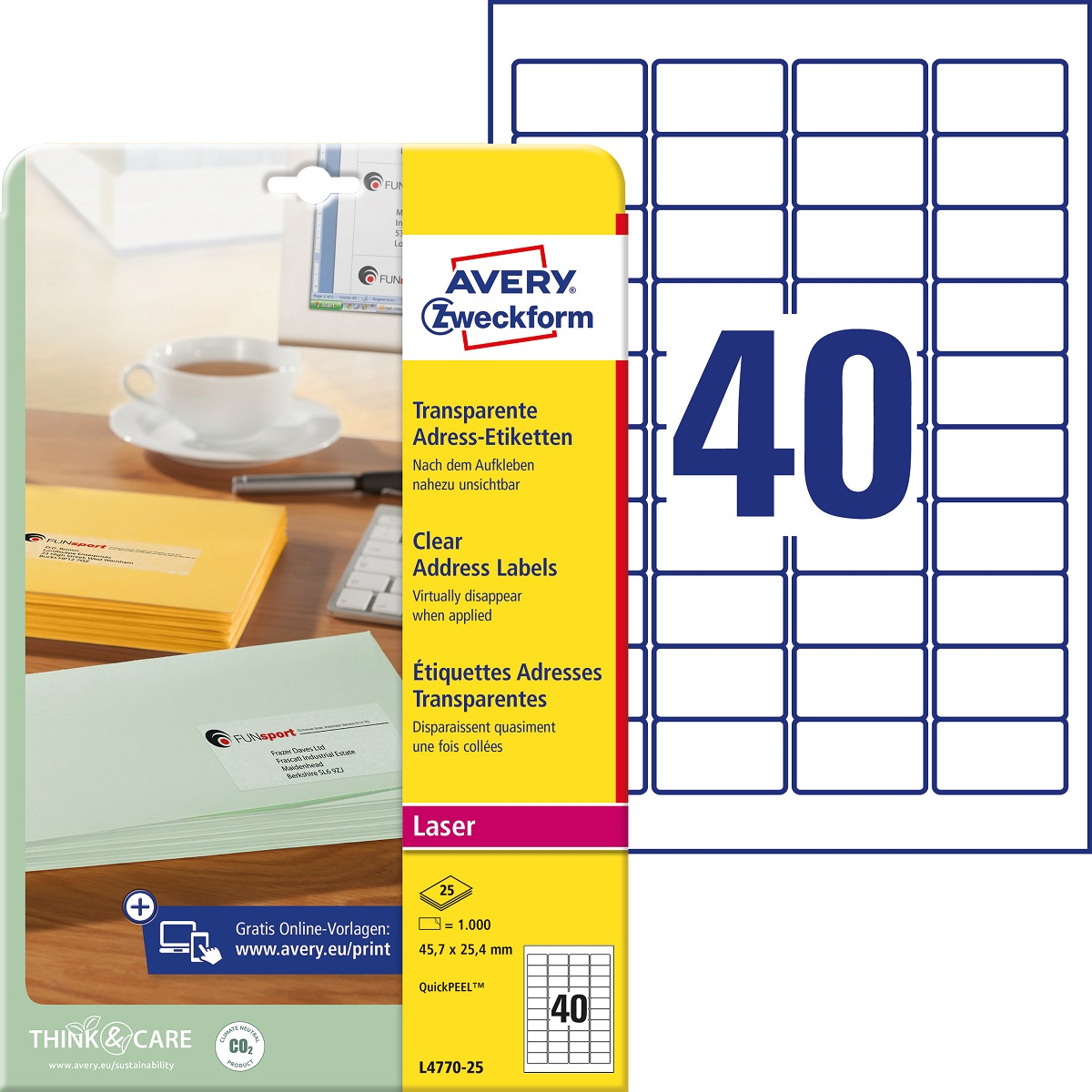 Kleebisetikett läbipaistvast polüesterkilest AVERY Zweckform 45,7x25,4mm 25 lehte (L4770-25) - Pilt 1