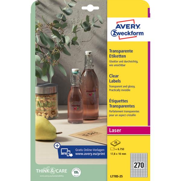 Kleebisetikett läbipaistvast polüesterkilest AVERY Zweckform 96x50,8mm 25 lehte (L7783-25) - Pilt 1