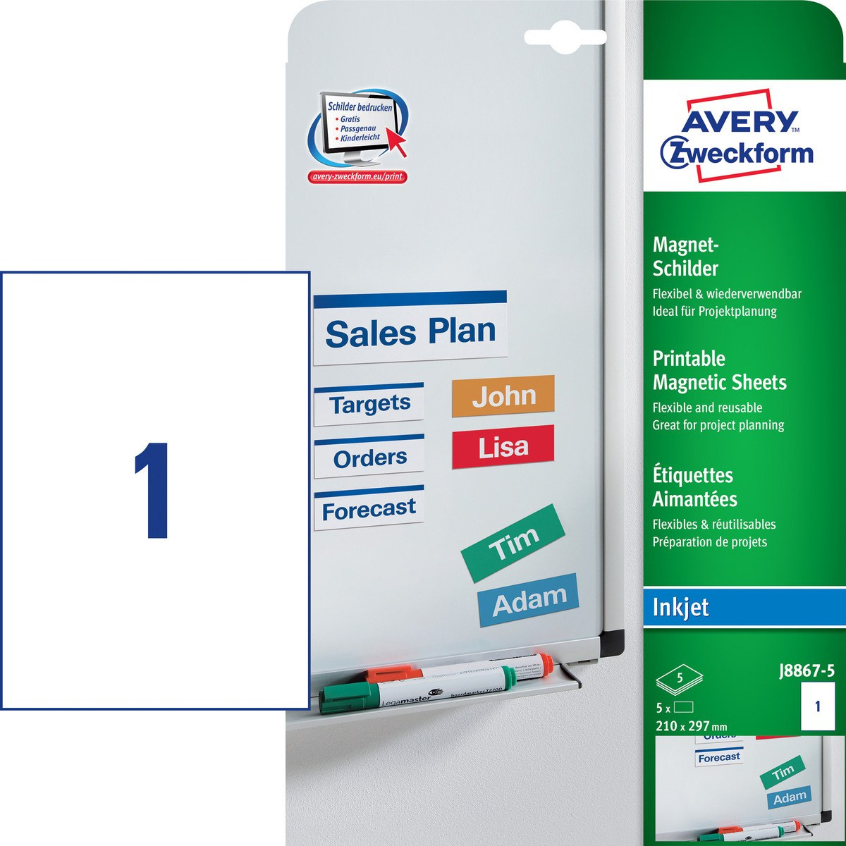 Kleebisetikett magnetiline AVERY Zweckform 210x297mm 5 lehte (J8867) - Pilt 1