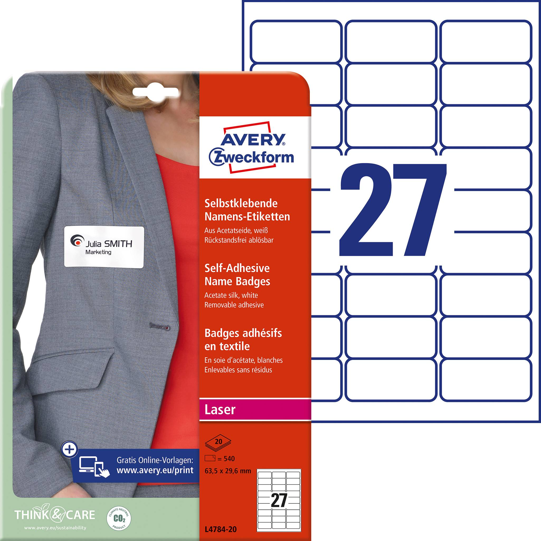 Nimesilt kleebitav tekstiilile AVERY Zweckform 63,5x29,6mm 20 lehte (L4784-20) - Pilt 1