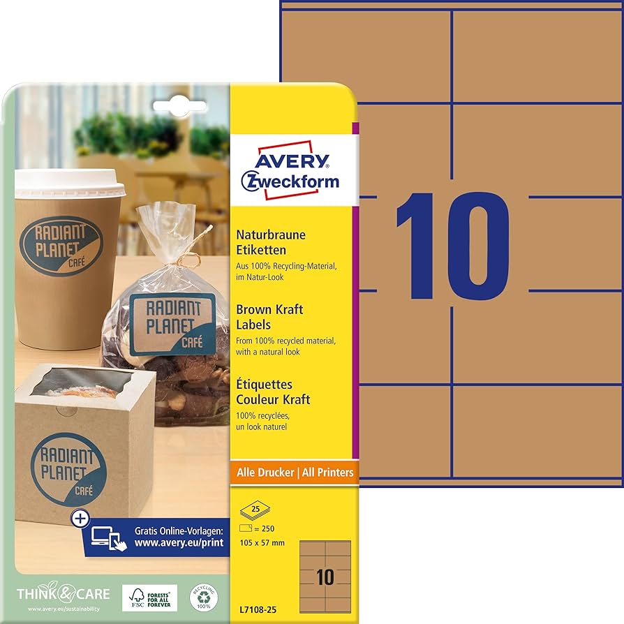 Kleebisetikett ökoloogiline AVERY Zweckform 105x57mm 25 lehte pruun (L7108-25) - Image 1