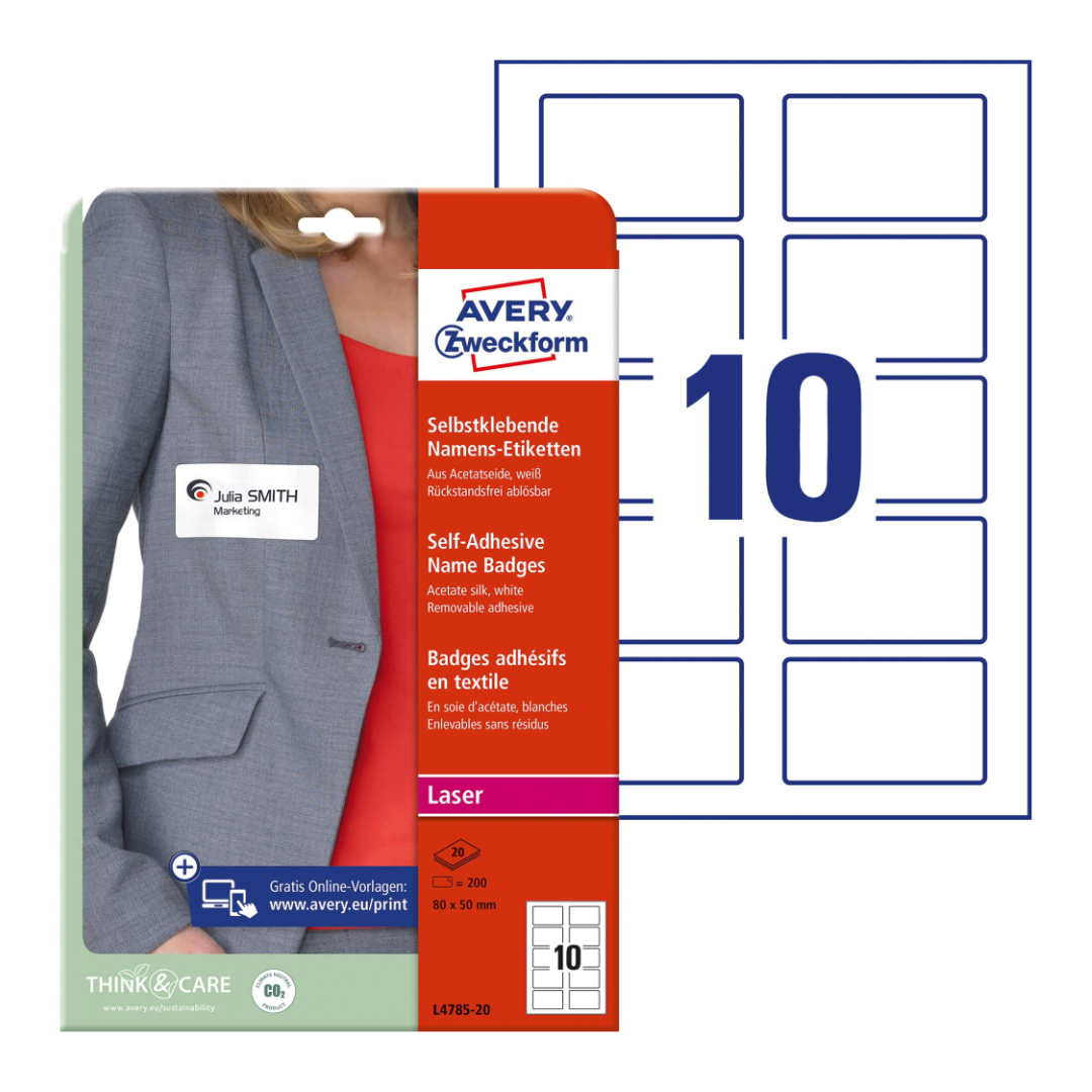 Nimesilt kleebitav kangale AVERY Zweckform 80x50mm 20 lehte - Image 1