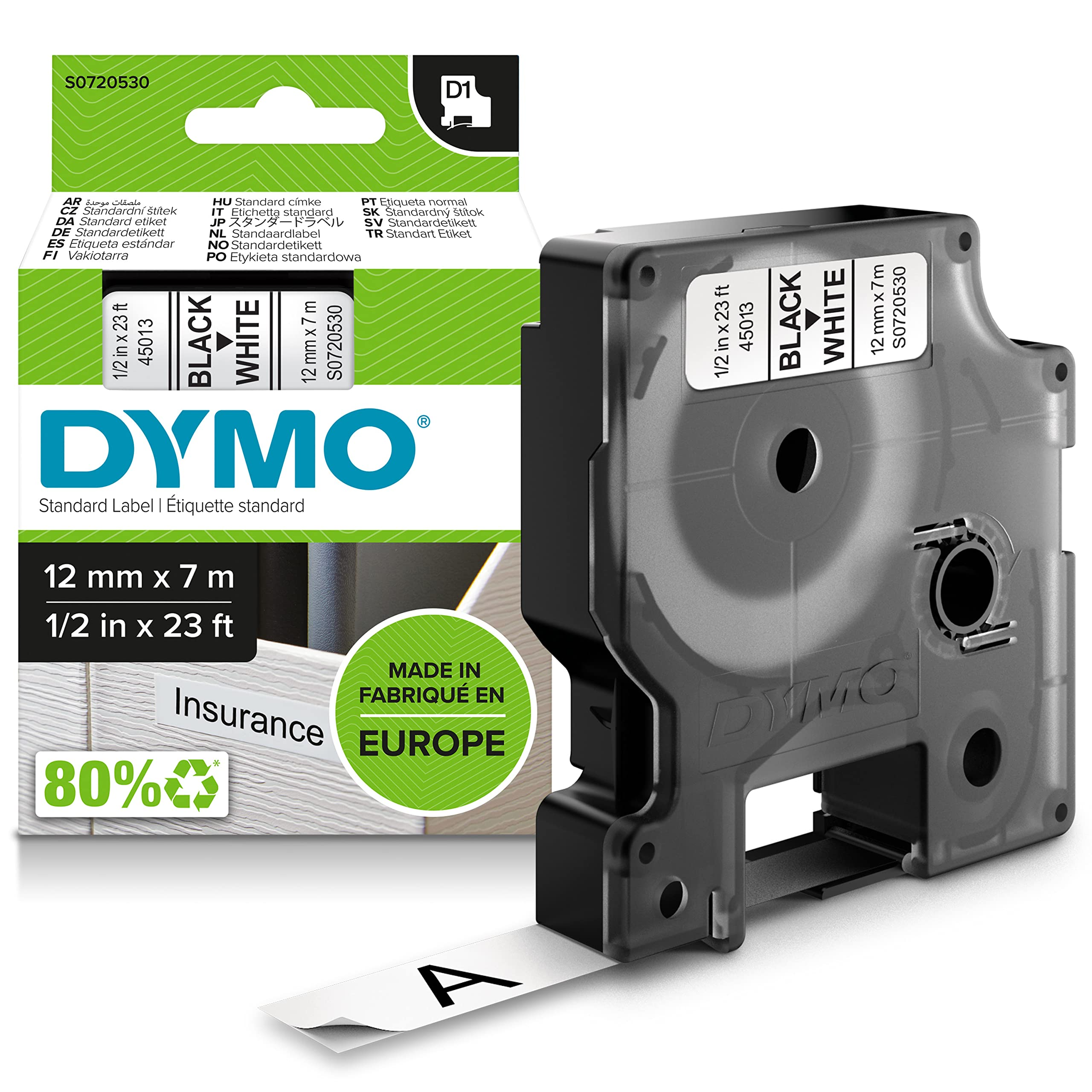 Kleepkirjalint/markeerimislint DYMO D1 45013 12mm x 7m must/valge - Image 1
