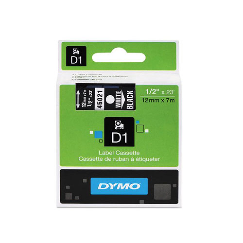 Kleepkirjalint/markeerimislint DYMO D1 45021 12mm x 7m valge/must - Pilt 1