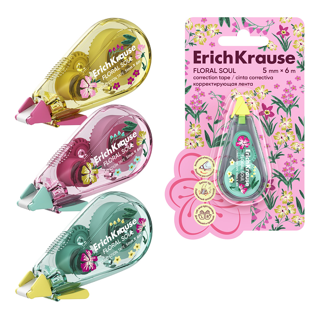 Korrektuurpliiats 5mmx6m ERICH KRAUSE Floral Soul assortii - Pilt 1
