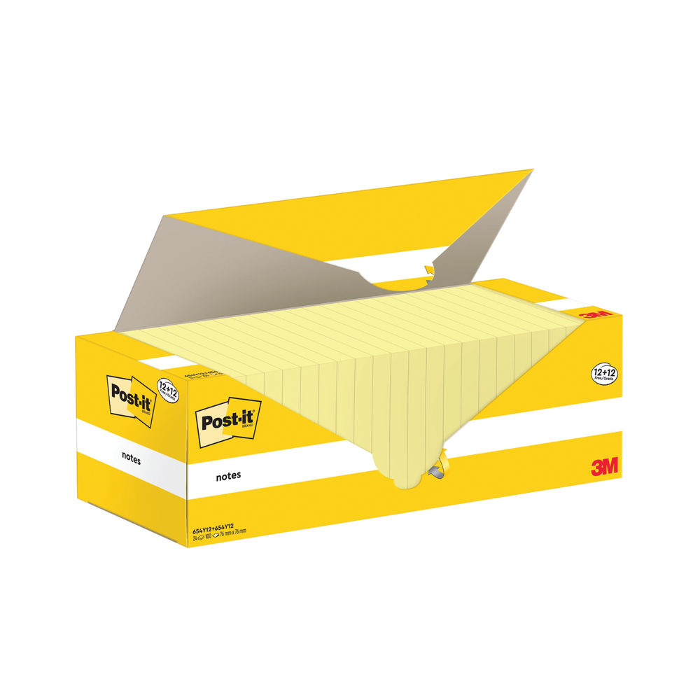 Märkmepaber 76x76mm POST-IT kanaari kollane 12x100 lehte + 12 pk TASUTA - Pilt 1
