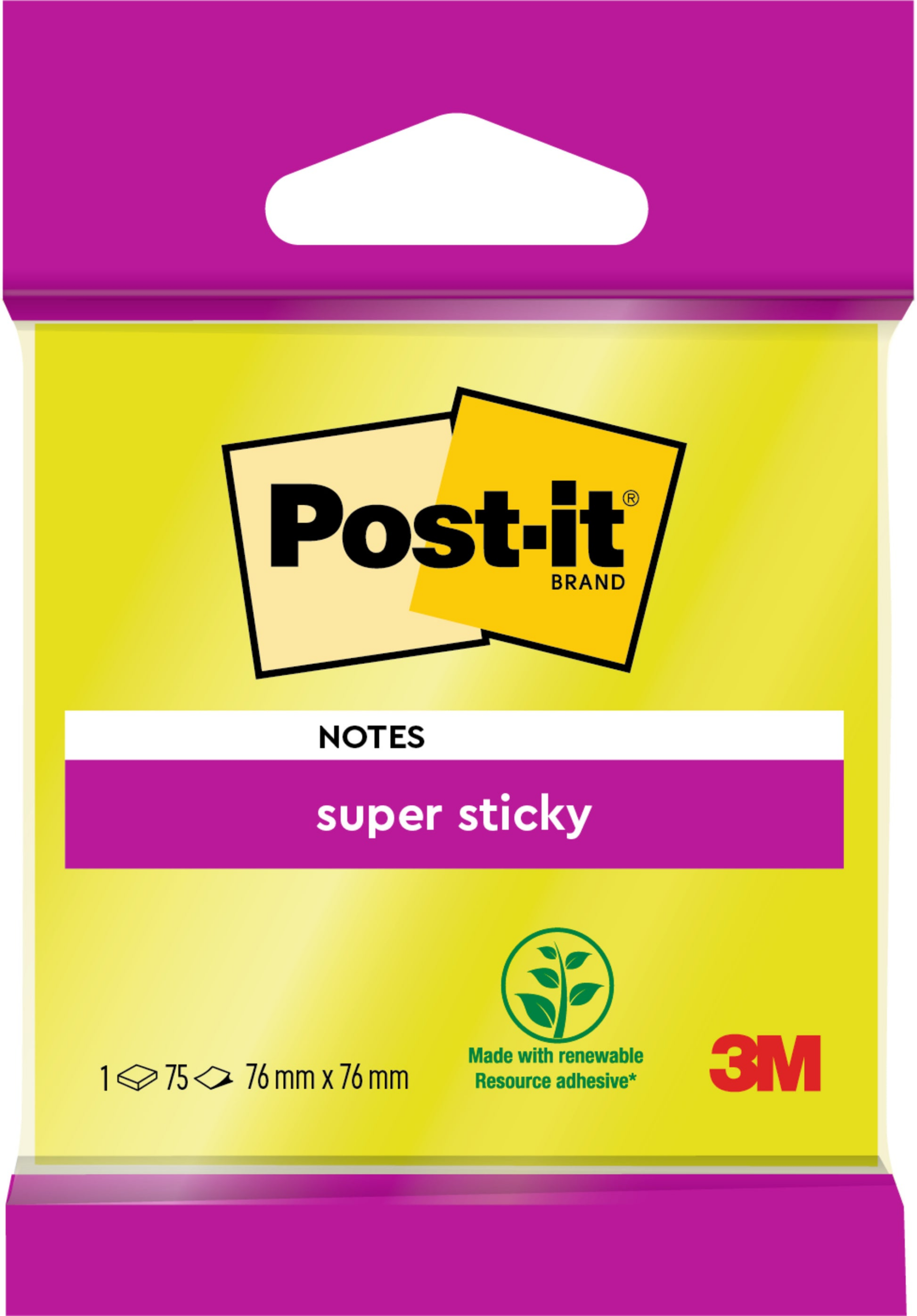 Märkmepaber 76x76mm POST-IT Super Sticky 76 lehte assortiivärv blisterpakend - Image 1