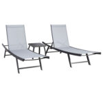 Lamamistoolide komplekt ARIO hall, 2 lamamistooli 63x187xH40cm, laud 43x43xH40cm, teras, textilene iste