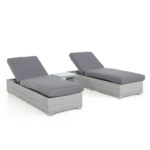 Lamamistoolide komplekt ASCOT hall, 2 lamamistooli 195x69xH40/90cm, abilaud 48x48xH37cm, alumiinium, plastikpunutis