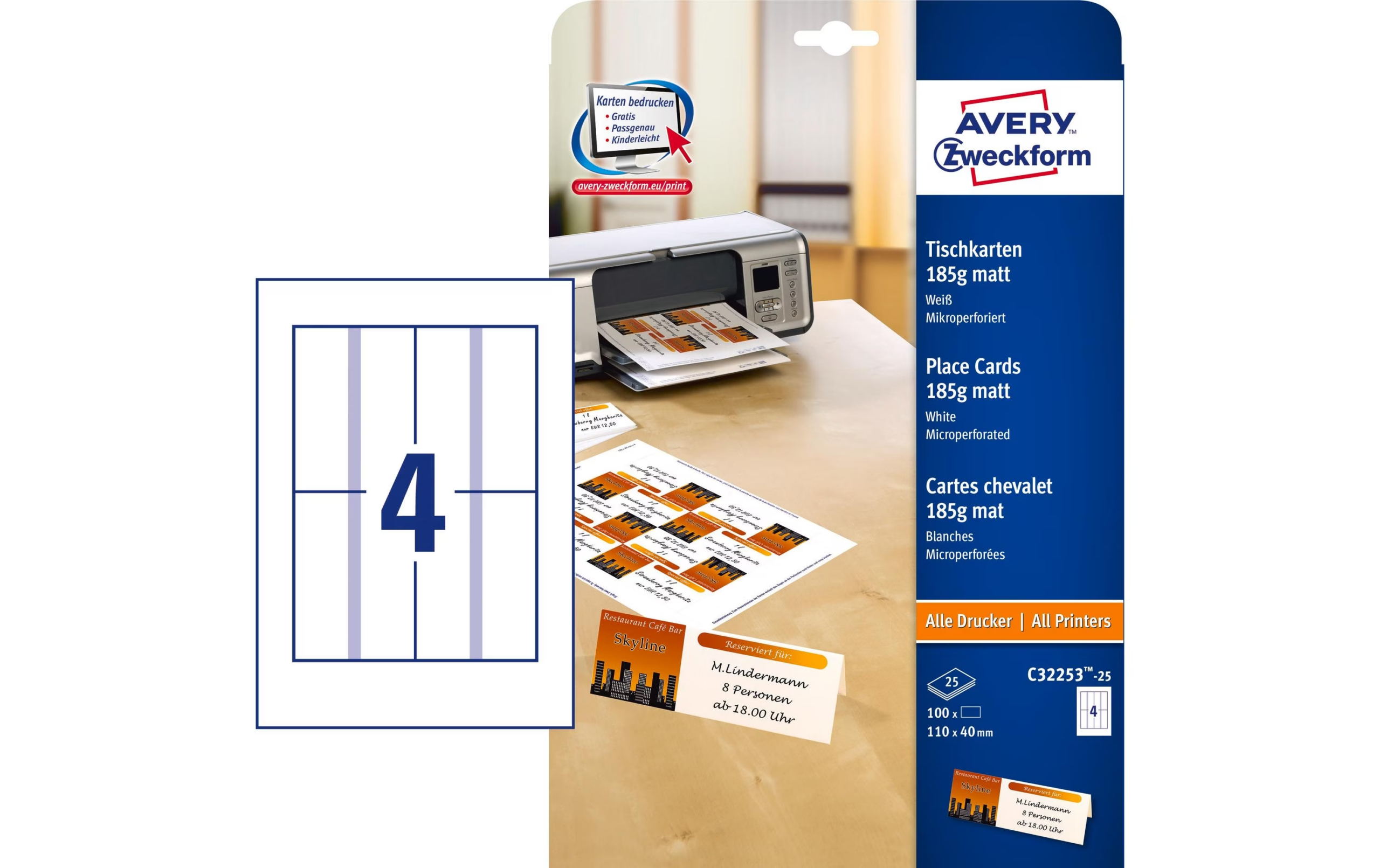 Nimesildikaart AVERY Zweckform 110x40mm 185g mikroperf.-ga 25 lehte matt valge - Image 1