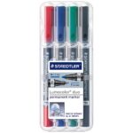 Permanentne marker STAEDTLER Lumocolor Duo 348 kahe otsaga 0,6/1,5mm 4 värvi komplekt