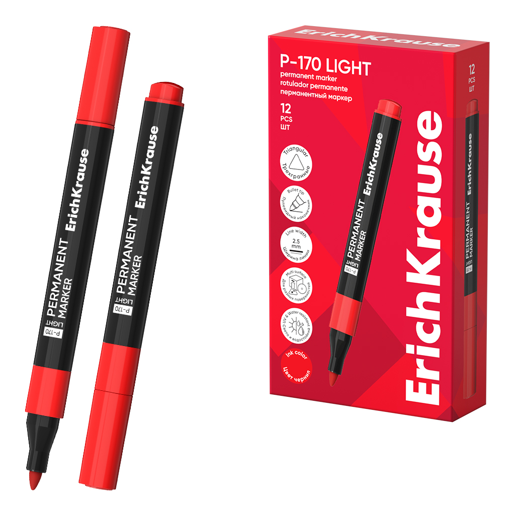 Permanentne marker ERICH KRAUSE P-170 Light 0.8-2.5mm koonilise otsaga punane - Image 1