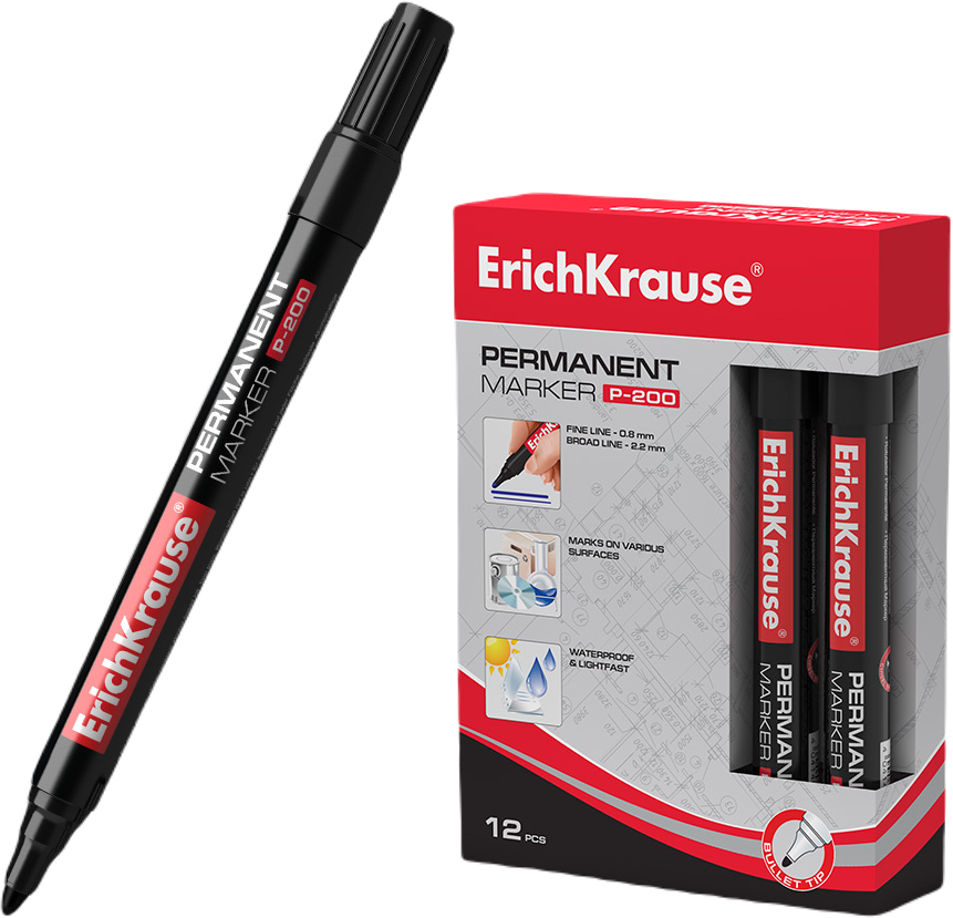 Permanentne marker ERICH KRAUSE P-200 0.8-2.2mm koonilise otsaga must - Pilt 1