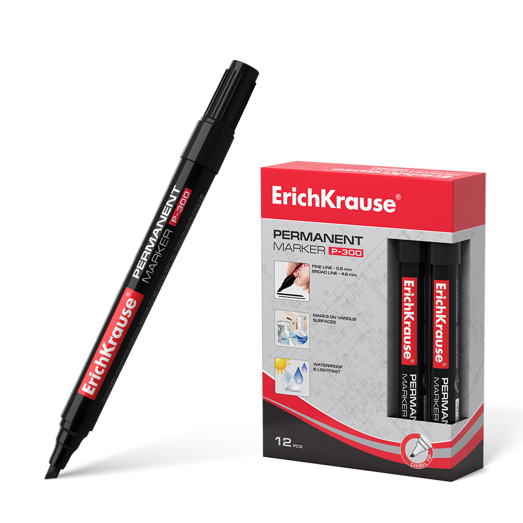 Permanentne marker ERICH KRAUSE P-300 0.5-4.6mm lõigatud otsaga must - Pilt 1