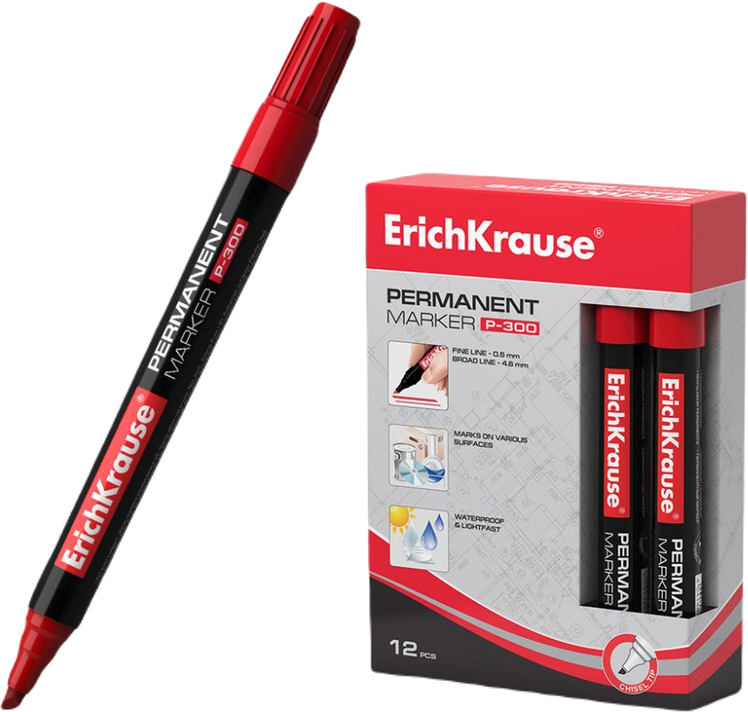Permanentne marker ERICH KRAUSE P-300 0.5-4.6mm lõigatud otsaga punane - Image 1