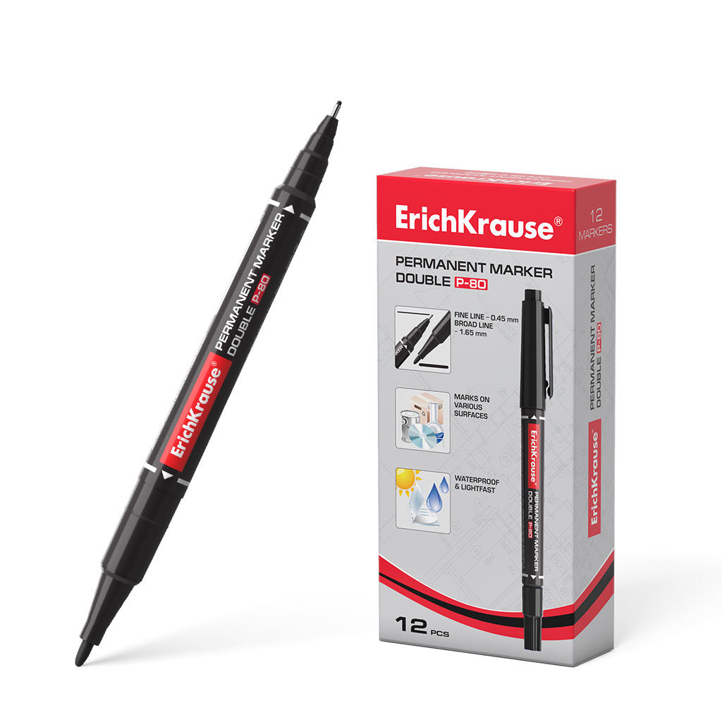 Permanentne marker ERICH KRAUSE P-80 kahe otsaga 0,5/2,0mm must - Pilt 1