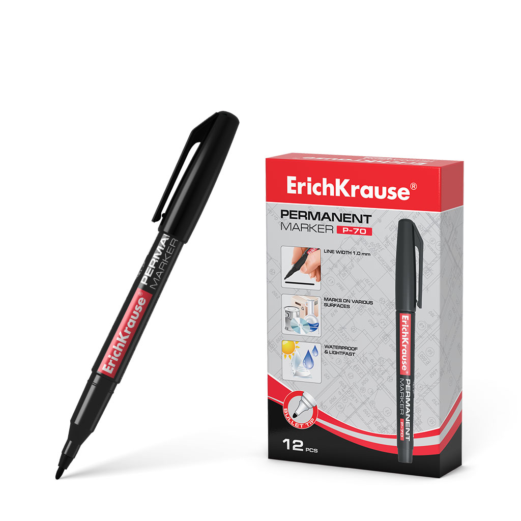 Permanentne marker OHP ERICH KRAUSE P-70 (M) 1mm koonilise otsaga must - Pilt 1