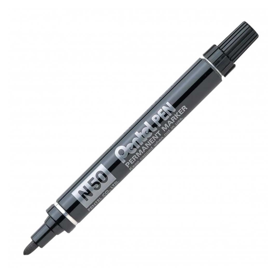 Permanentne marker PENTEL N50 koonilise otsaga metallkorpusega must - Pilt 1