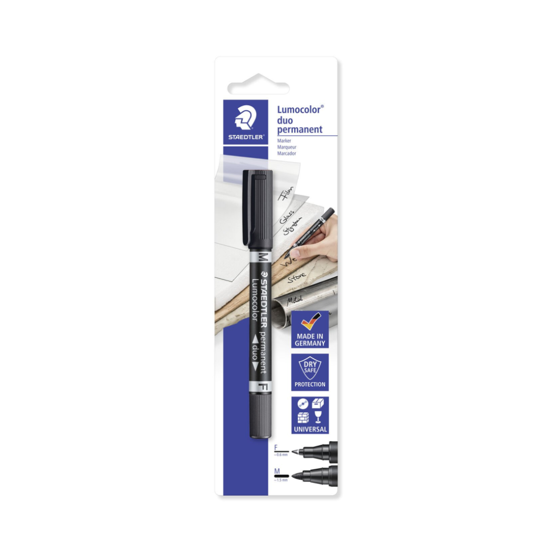 Permanentne marker STAEDTLER Lumocolor Duo 348 kahe otsaga 0,6/1,5mm must - Pilt 1