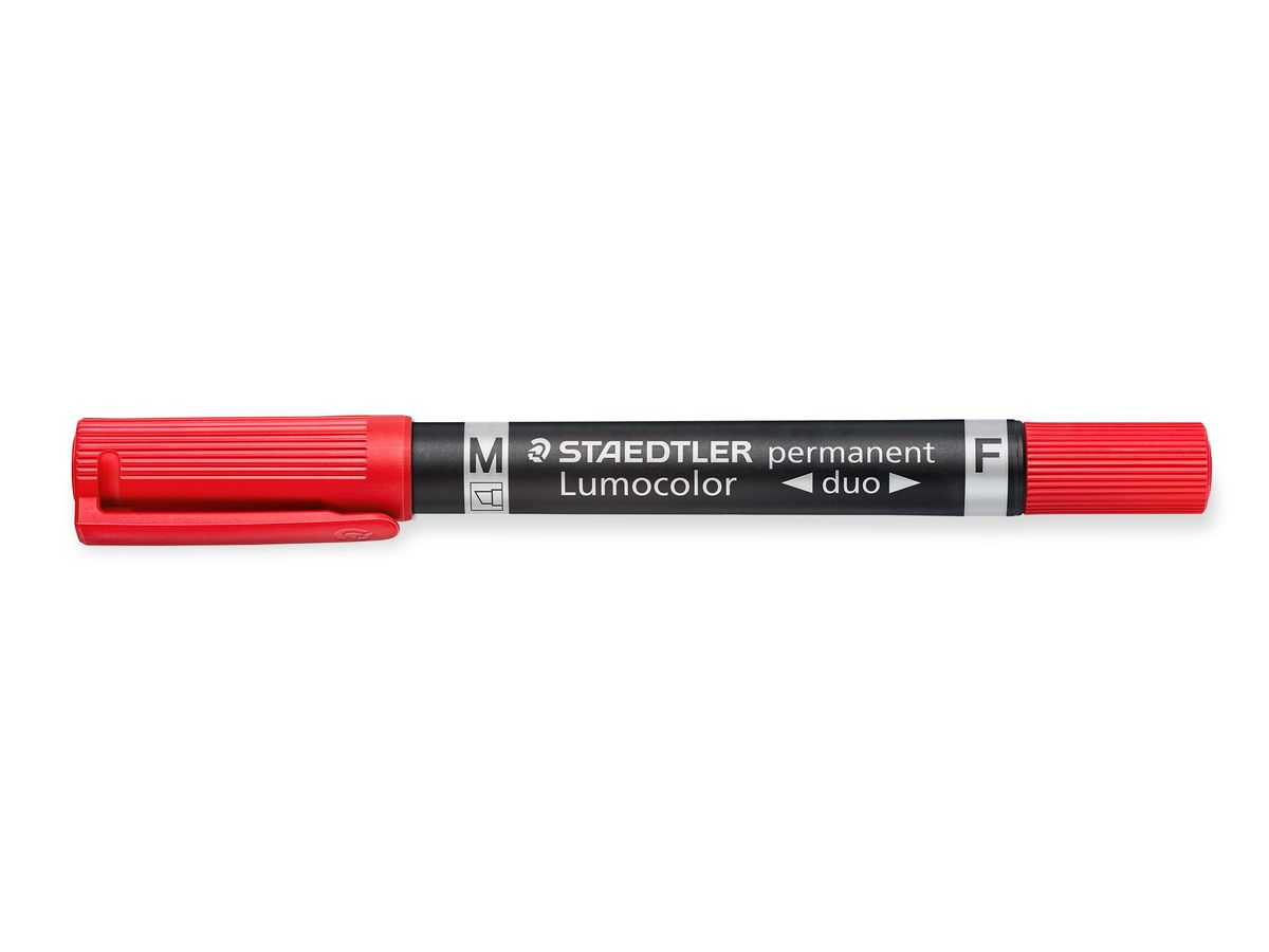 Permanentne marker STAEDTLER Lumocolor DUO 348 kahe otsaga 0,6/1,5mm punane - Pilt 1