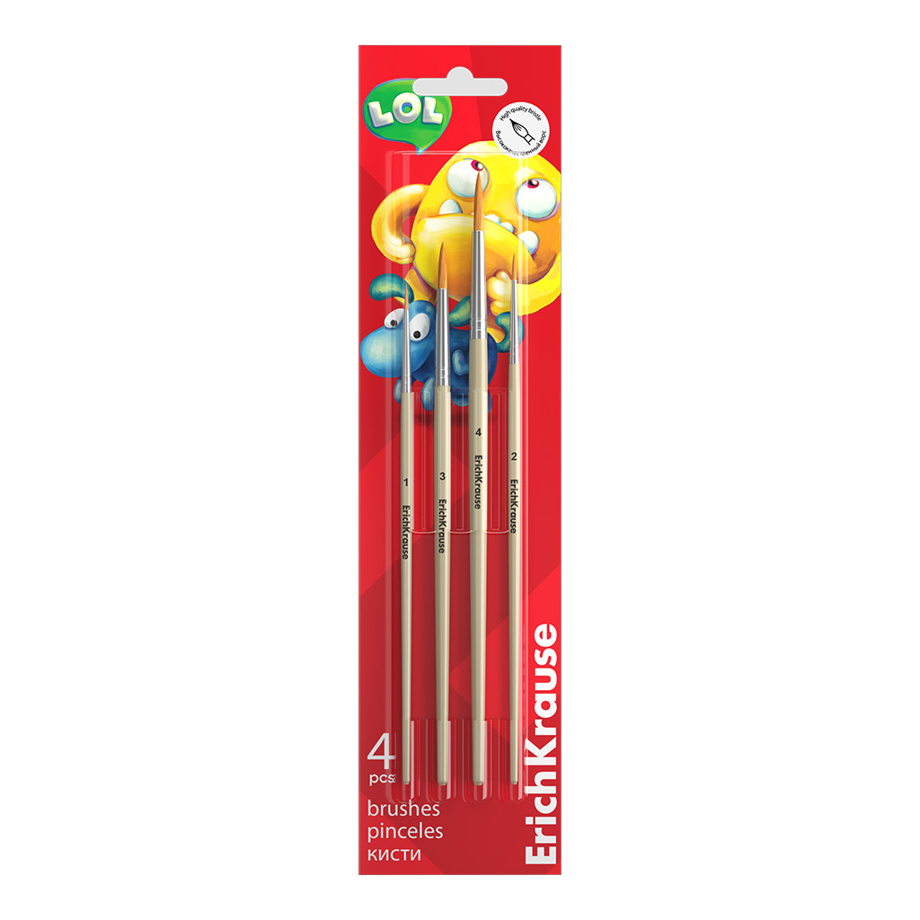 Pintslite komplekt ERICH KRAUSE Jolly Friends sünteetilised  ümar 1/2/3/4 - Image 1